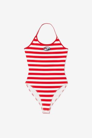 FILA Catalina Halter Bodysuits Red / White / Navy,Womens Clothing | CA.KLFTYI684